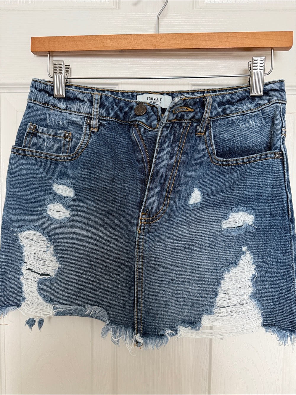 Forever 21 Blue Distressed Denim Mini Skirt | Size 25